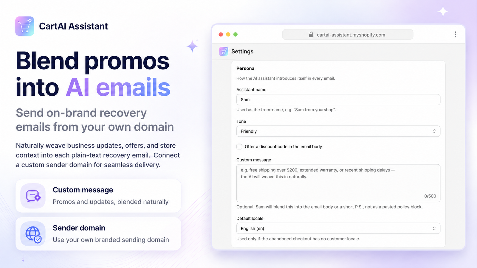 Personalized AI abandoned cart recovery email referencing cart items and shopper name