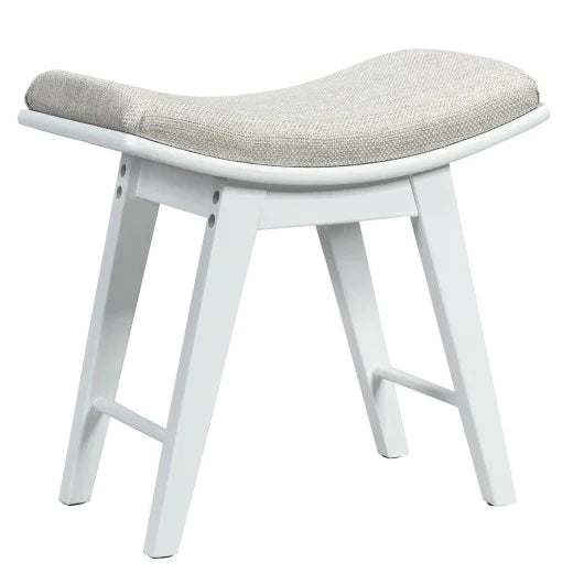 Ourava Modern Dressing Makeup Stool, Comfortable and Durable with Concave Seat and Rubberwood Legs in White