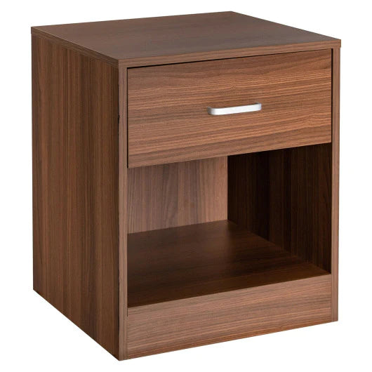 Modern Nightstand with Storage Drawer and Cabinet in Brown