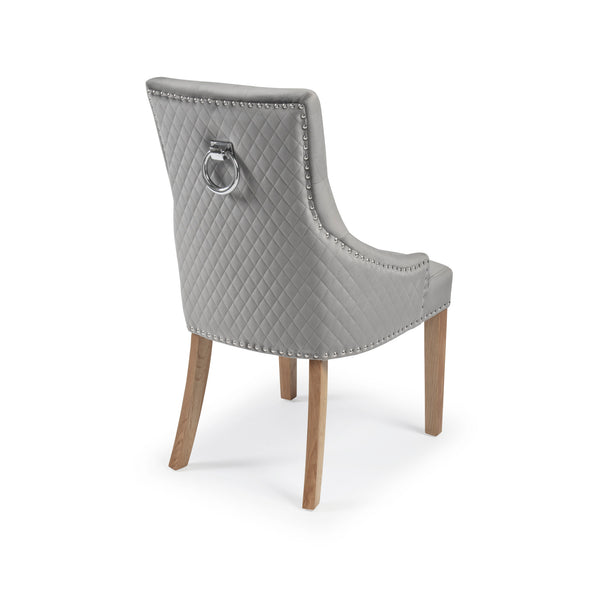 Chelsea Grey Velvet Scoop Back Dining Chair with Steel Studs and Ring